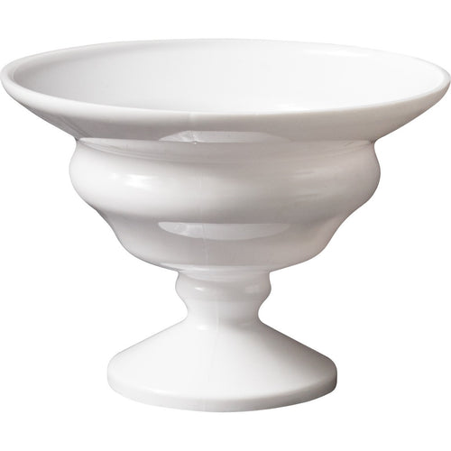 A footed white bowl that lends itself to a garden-style arrangement, awaiting you to select the color of blooms to fill it with.