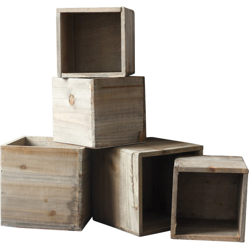 Rustic wooden boxes ready to be filled with flowers in the color palette of your choice